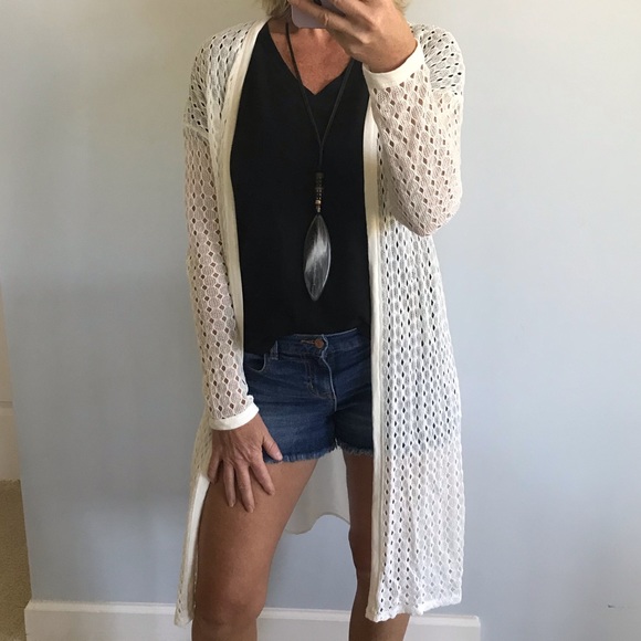Long White Open Cardigan - Picture 5 of 7